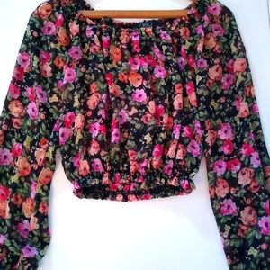 Deb Floral Sheer Long Sleeve Crop Top